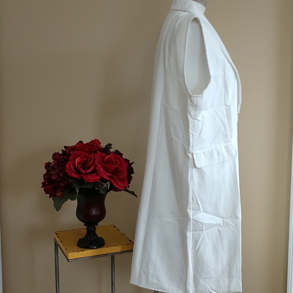 NEW Lab Coat Style White Shift Dress Sleeveless Split Front Jacket Women's XXL - Picture 2 of 8